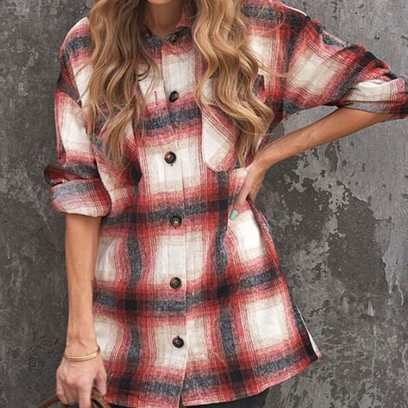 Restocked! Tartan Plaid Flannel Shacket Button Front Jacket Coat Shirt - Picture 4 of 7